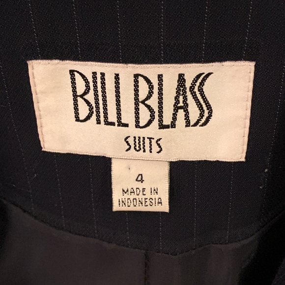 Pre-owned Vintage 1980s/1990s Navy Pinstripe BILL BLASS  Blazer & Fringed Scarf - Picture 5 of 11